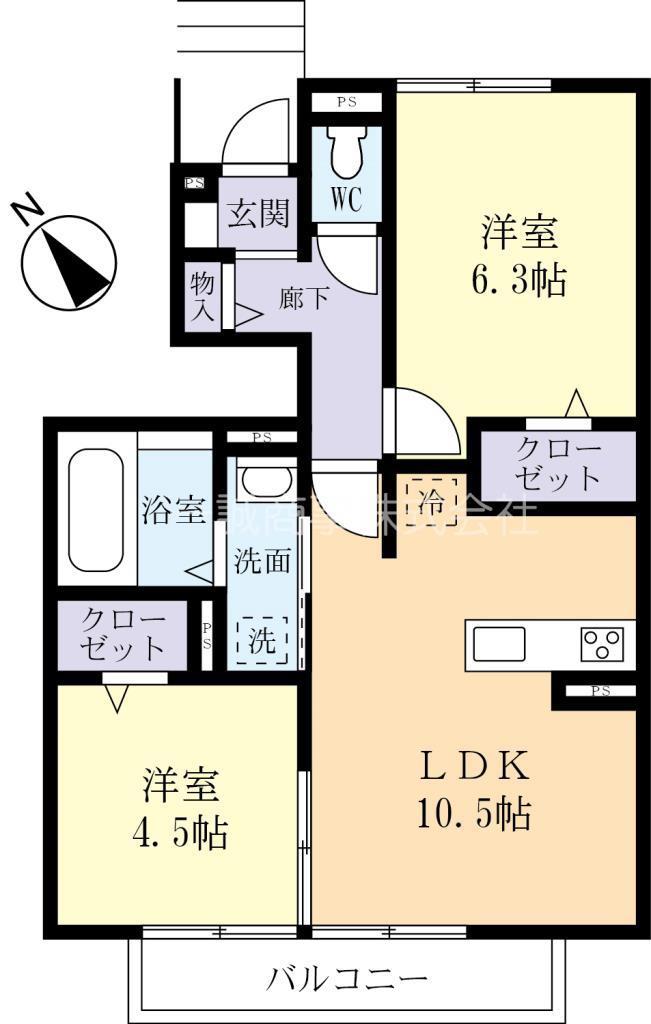 GRAND RISE TSUKUBA C棟(2LDK/1階)の間取り写真