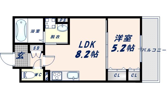 クリエオーレ菱屋西(1LDK/2階)の間取り写真