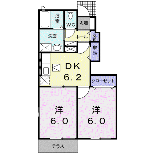 エクセレント(2DK/1階)の間取り写真