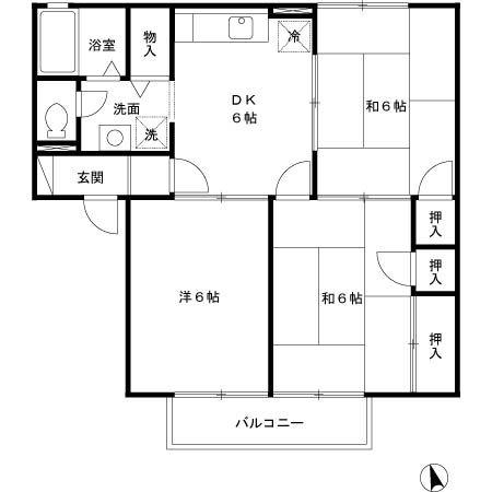 レジデンス西村 B棟(3DK/2階)の間取り写真