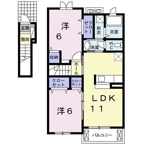 レイ・ミノール(2LDK/2階)の間取り写真