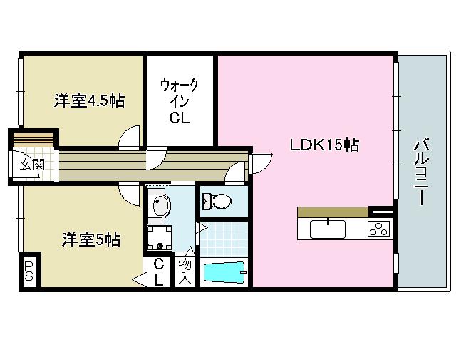 カーサビアンカ茨木(2LDK/2階)の間取り写真