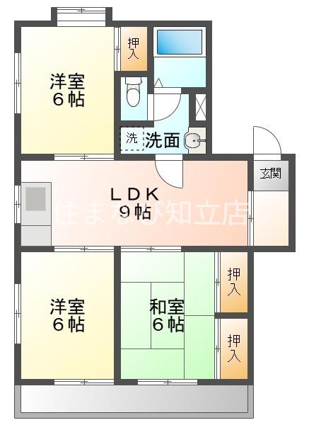 的場丘ハイツ(3LDK/2階)の間取り写真