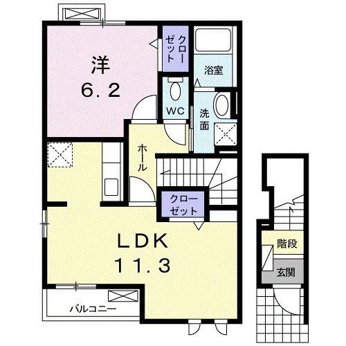 メイプル(1LDK/2階)の間取り写真