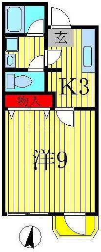 ヴィラ南柏II(1K/4階)の間取り写真