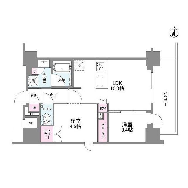 シーズンフラッツ緑地公園(2LDK/7階)の間取り写真