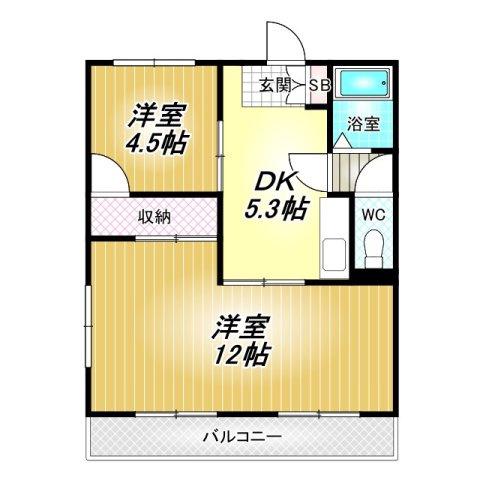 藤原マンション(2DK/4階)の間取り写真