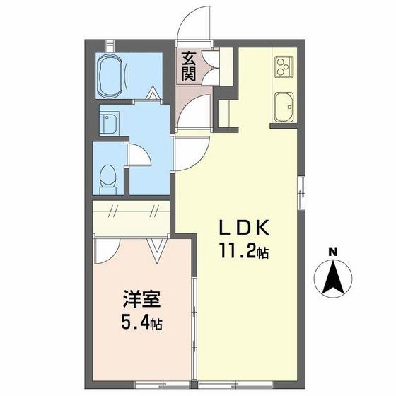 Tクレマチス新保C(1LDK/1階)の間取り写真