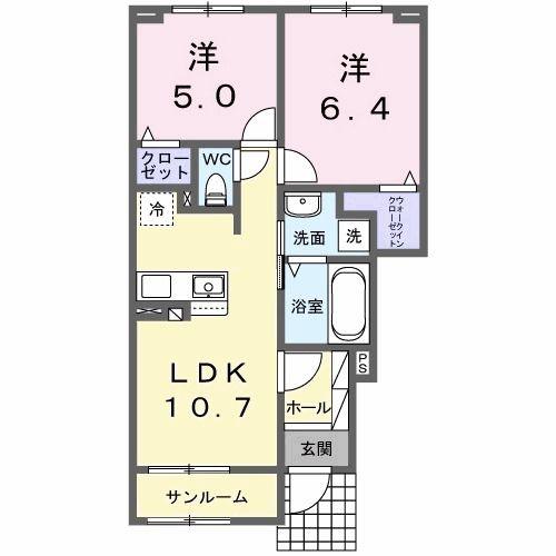 クレストコート(2LDK/1階)の間取り写真