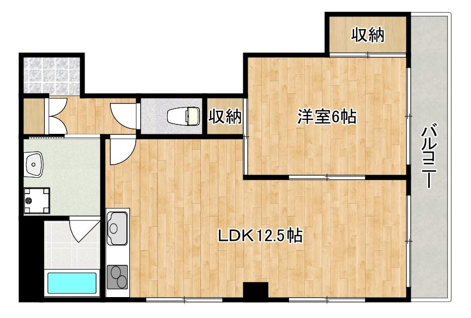 ハッピーエステート湯町(1LDK/5階)の間取り写真