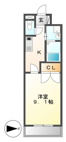 プライムコート(1K/2階)の間取り写真