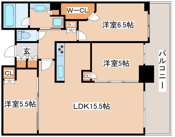シティタワー神戸三宮(3LDK/8階)の間取り写真