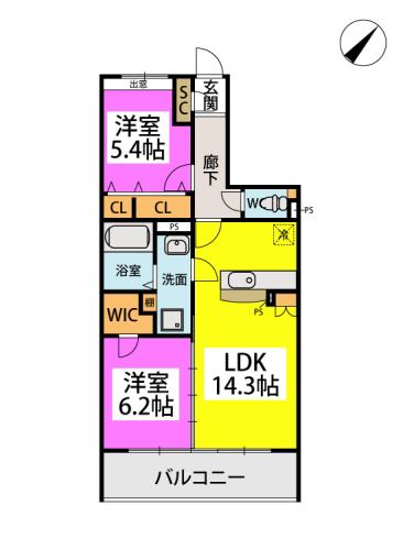 ココテラスL(2LDK/3階)の間取り写真