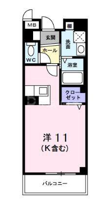ハーヴェスト(ワンルーム/1階)の間取り写真