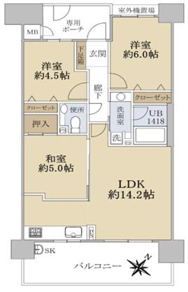 マーレ加古川駅前タワー(3LDK/2階)の間取り写真