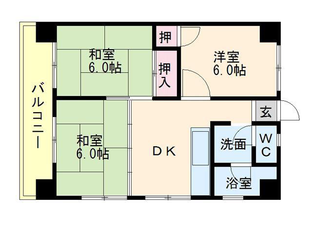 一倉ビル(3LDK/6階)の間取り写真