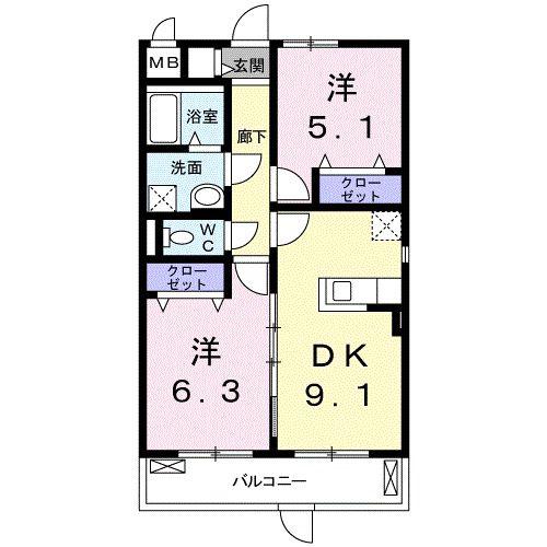 ラポールII(2DK/3階)の間取り写真
