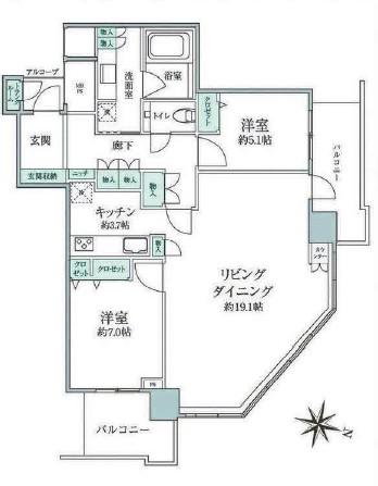 ライオンズタワー月島(2LDK/24階)の間取り写真