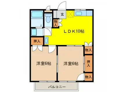 ハッピーハイツ(2LDK/2階)の間取り写真