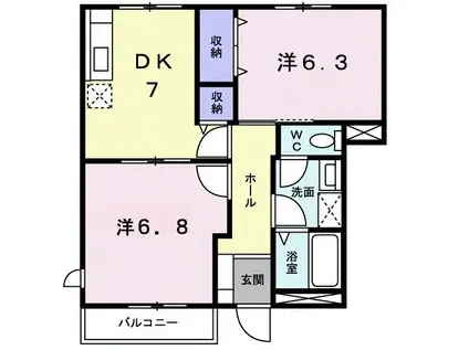 まっちゃハウス II D(2DK/1階)の間取り写真