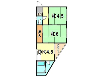 稲垣ビル(2DK/4階)の間取り写真
