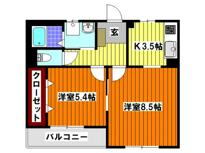 メープル2000(2K/1階)の間取り写真