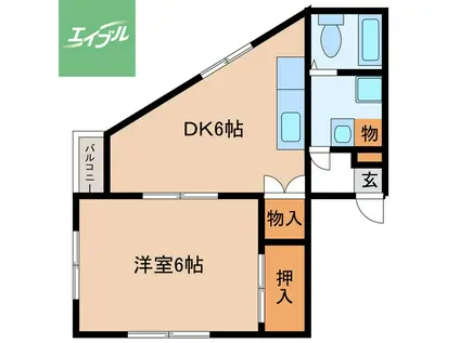 石橋ビル(1DK/3階)の間取り写真