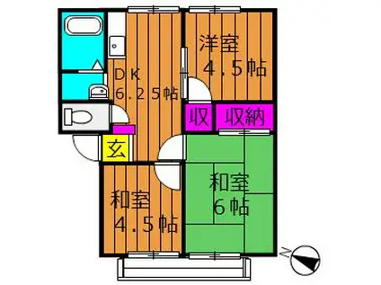 ガーデン三宅ハイツ(3DK/2階)の間取り写真
