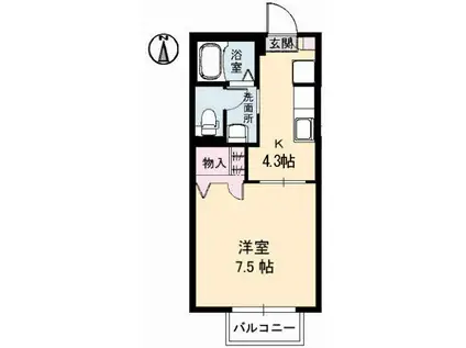 ハイツYOU-WA B棟(1K/2階)の間取り写真