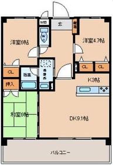 ライオンズマンションマキシム櫛原(3LDK/6階)の間取り写真