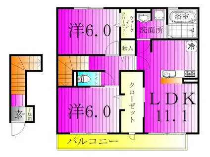 ムーンリバ―A棟(2LDK/2階)の間取り写真