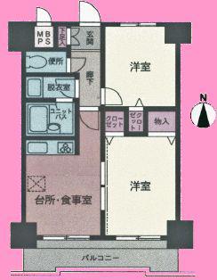 ライオンズマンション海老名第3(2DK/12階)の間取り写真
