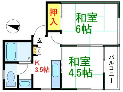 濱野ビル(2K/3階)の間取り写真