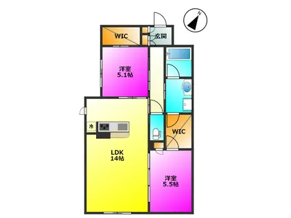 S-ROOM曰佐 A(2LDK/1階)の間取り写真