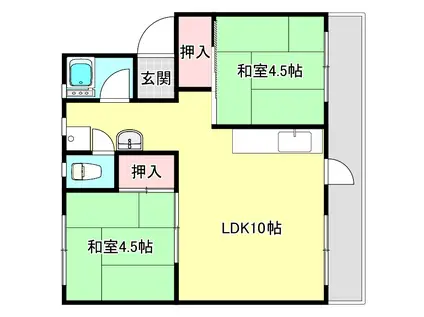 多の津団地(2LDK/4階)の間取り写真