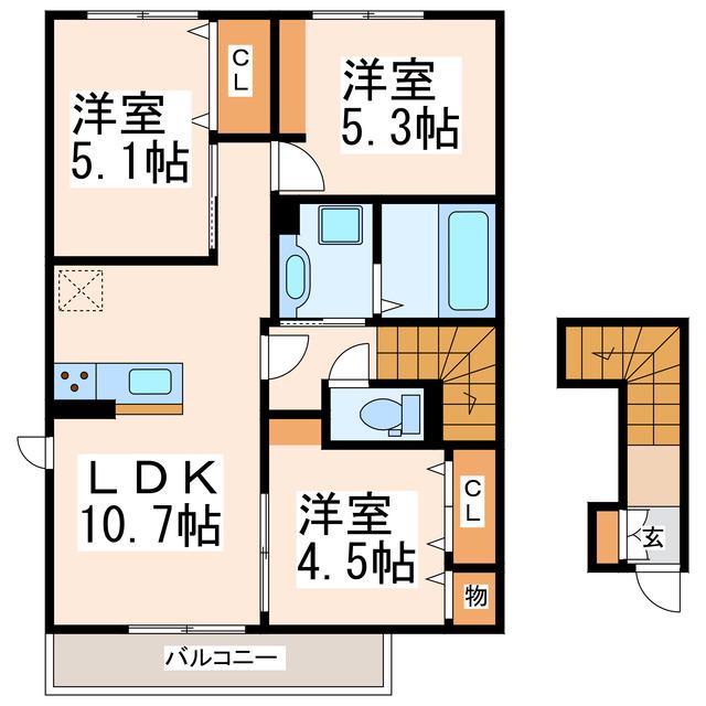 グランディールA(3LDK/2階)の間取り写真