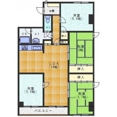 グロリアハイツ若松(4LDK/4階)の間取り写真
