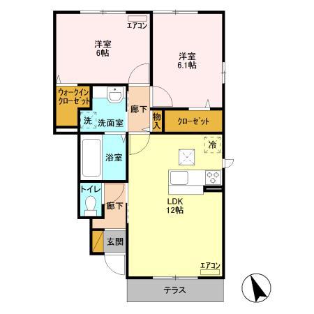 カーサ ブルーノ(2LDK/1階)の間取り写真