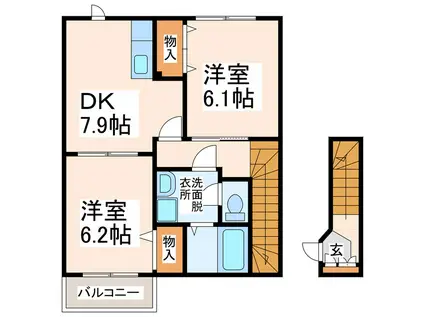 メゾンクレスト(2DK/2階)の間取り写真