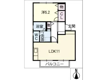 AZUR A棟(1LDK/2階)の間取り写真