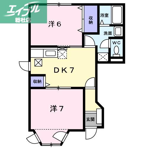 ウィスタリア(2DK/1階)の間取り写真