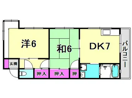 西宮グリーンハイツI(2DK/2階)の間取り写真