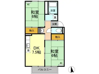 ハッピー・ユー B(2DK/2階)の間取り写真