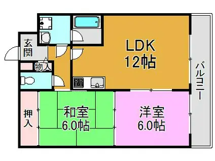 フェルザ長田(2LDK/6階)の間取り写真