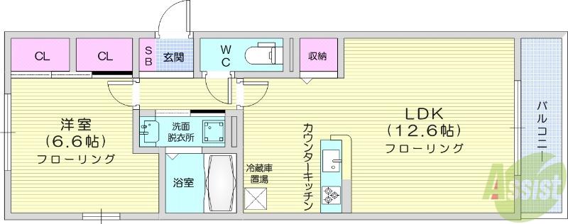 ボヌールK(1LDK/2階)の間取り写真