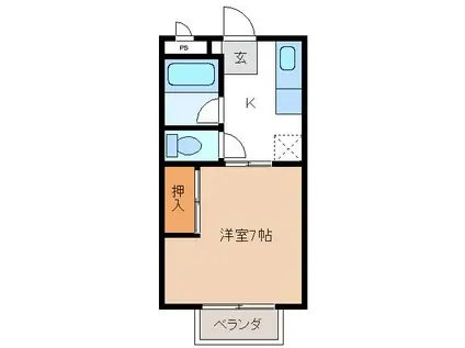 パインフィールド3号(1K/2階)の間取り写真