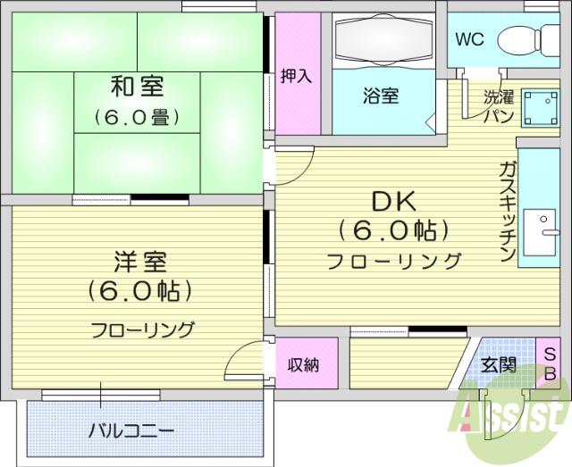 メイゾン青葉(2DK/2階)の間取り写真