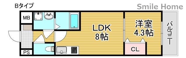 JINO花園町(1LDK/7階)の間取り写真