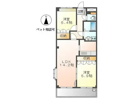 ペティハウス・ロベリア(2LDK/3階)の間取り写真