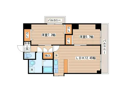 カスタリア榴ヶ岡(2LDK/12階)の間取り写真
